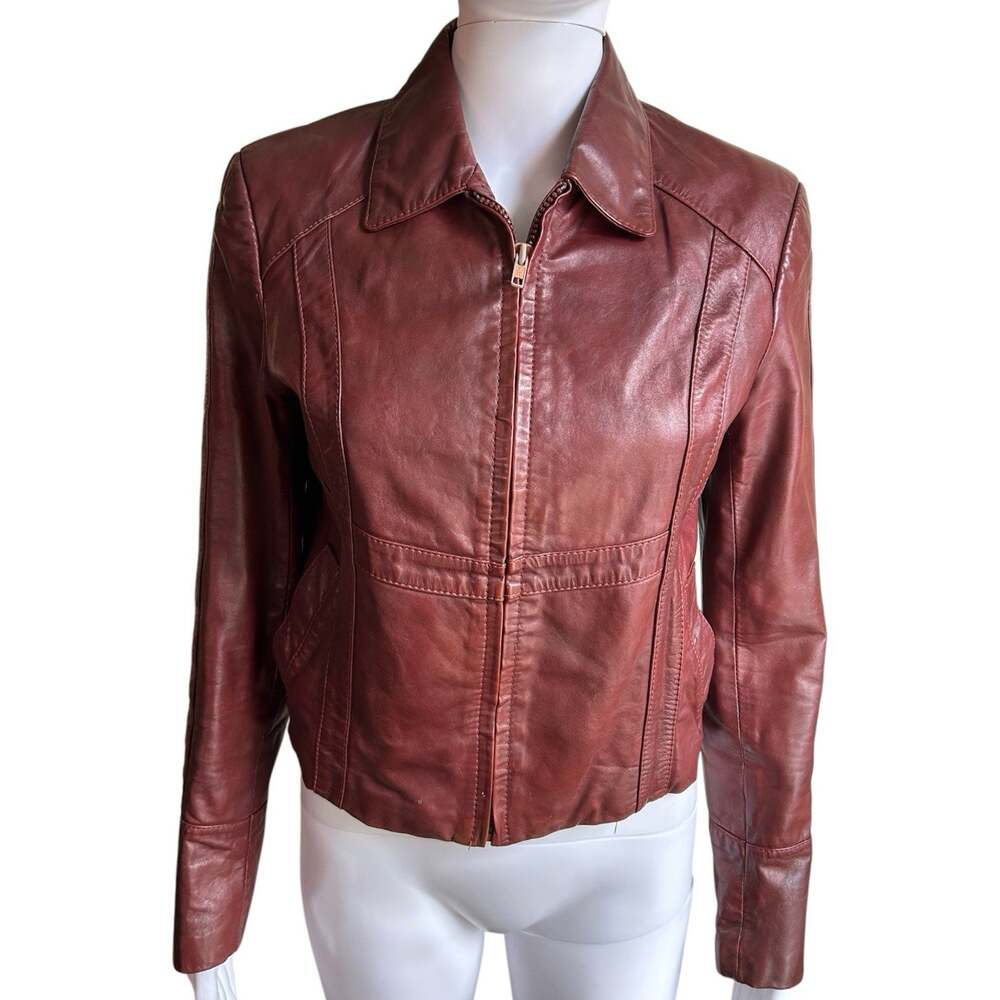 Vintage Wilsons Leather Jacket Womens 12 Reddish Brown Fitted Zip Up Korea